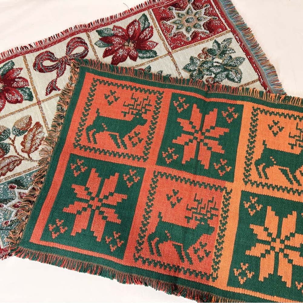 Vintage Holiday Reversible Green & Orange Woven placemats